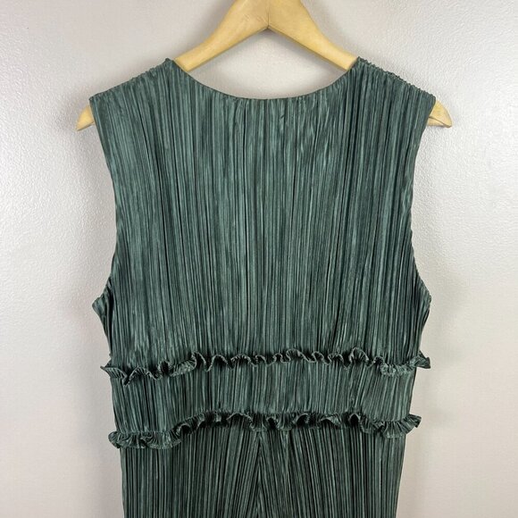 Showpo Armida Jumpsuit Size 12 Plunge Neckline Wide Leg Plisse Event Party Green - Picture 11 of 13